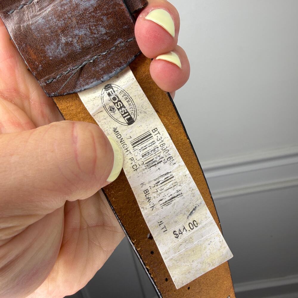 Fossil Vintage Brown Leather Patchwork Belt Womens Medium - Picture 6 of 7
